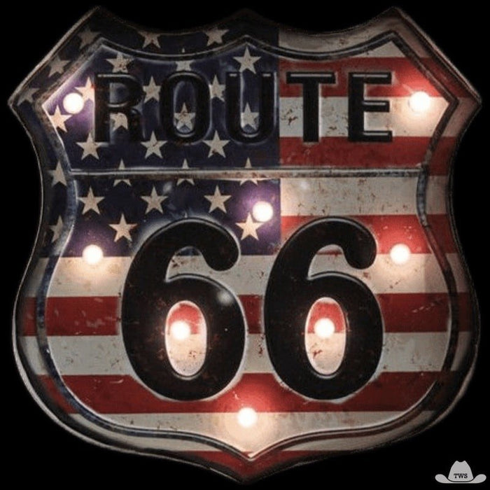 Enseigne Lumineuse Route 66, symbole vintage de la mother road américaine