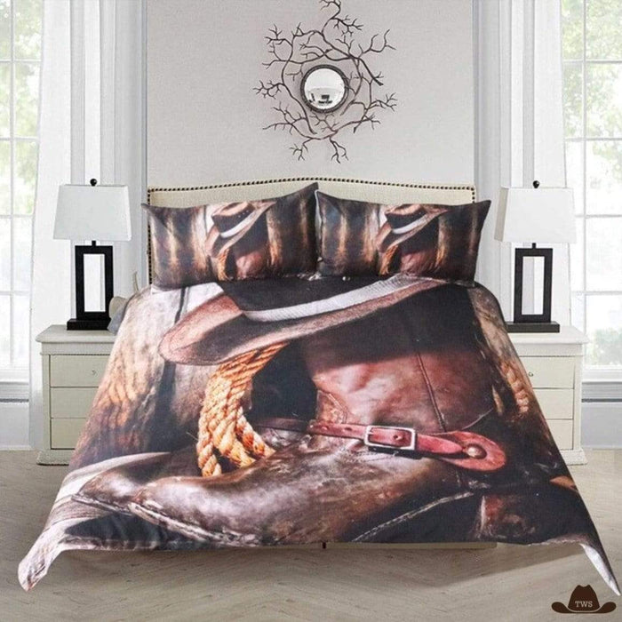 Housse de couette Western, motifs bottes et chapeau cowboy