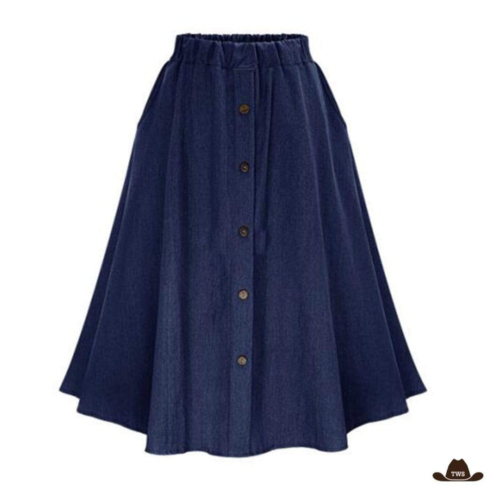 Jupe Longue Bleu Marine Style Western en coton 100%, taille unique ajustable