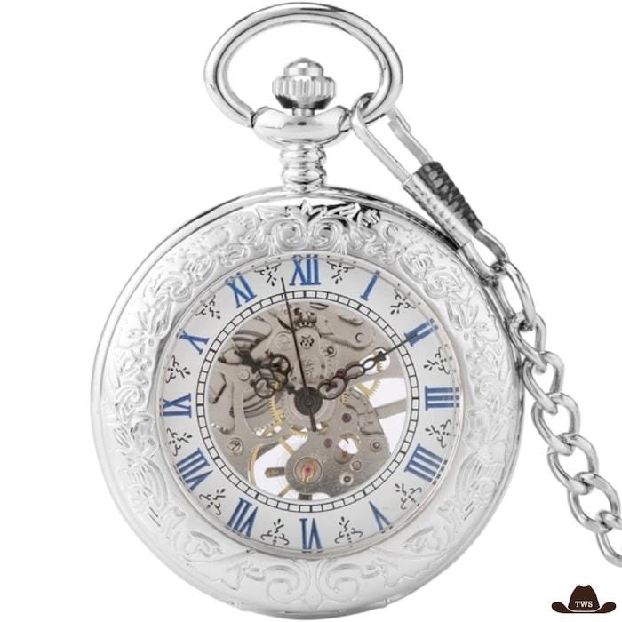 Montre Gousset à Remonter en acier inoxydable, mécanisme apparent mécanique
