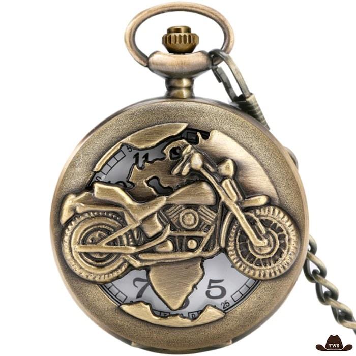 Montre à Gousset Motif Moto en acier inoxydable, diamètre 46 mm