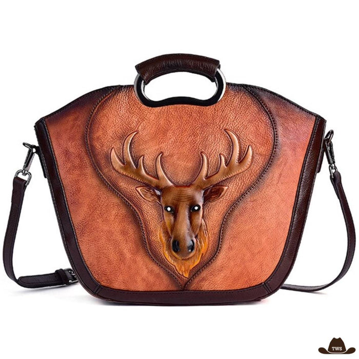 Sac bandoulière western motif cerf, aspect cuir style Far West femme