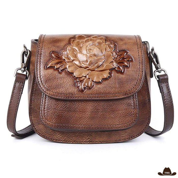Sac cuir fleur western, motif floral en relief style Far West femme