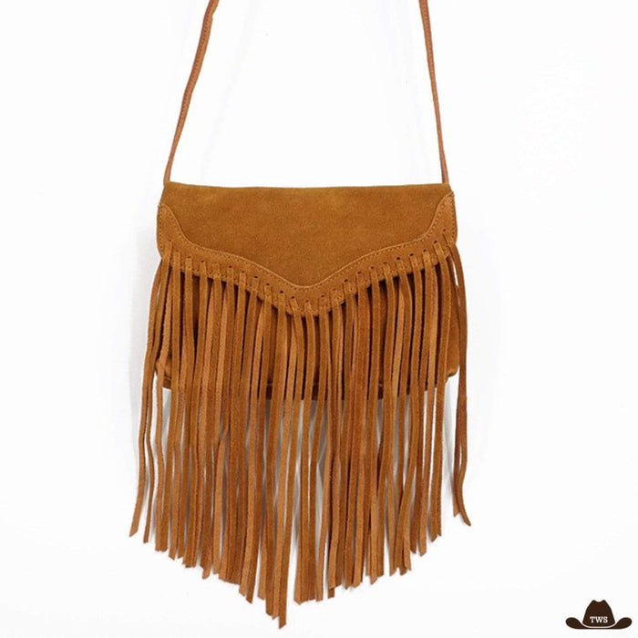 Sac Western Femme en suède cuir véritable, franges délicates 22,5 x 14,5 cm