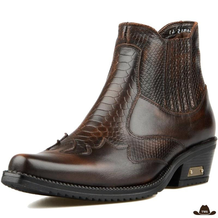 Santiags Courtes Homme en cuir véritable embossé effet serpent