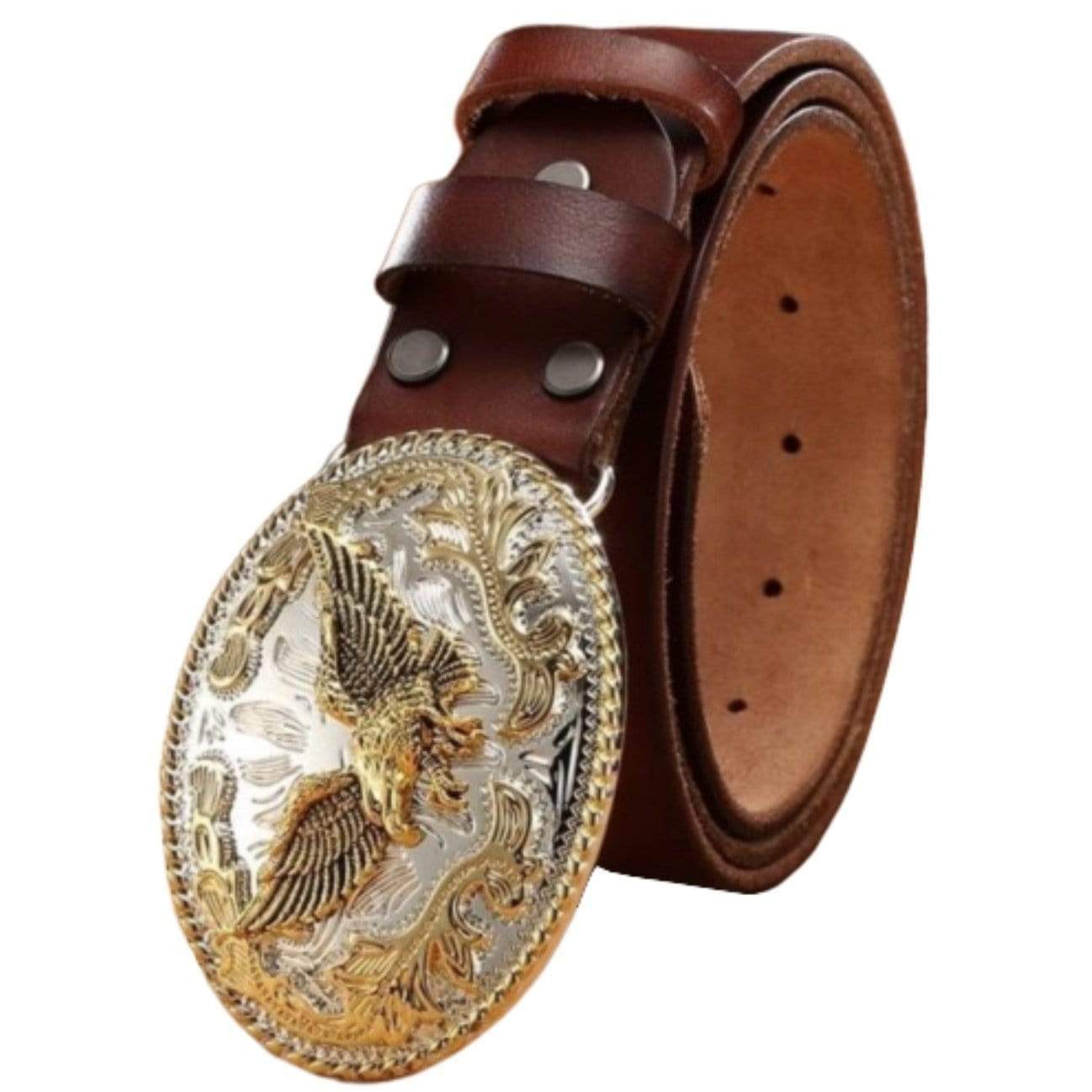 Ceinture Homme En Cuir Marron Style Western - Tête De Cheval & Motifs Feuilles - Taille 34 Pouces