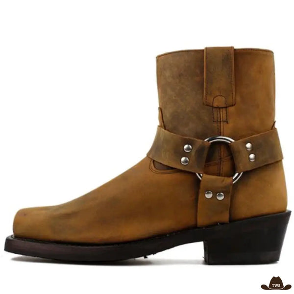 DJFOG Bottines Western Hommes - Cuir Boucle Sangle Bout Carré Cowboy Moto Rétro