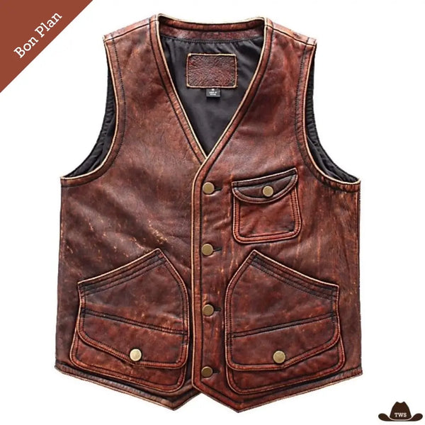 Gilet Cowboy Cuir - XL - Bon Plan