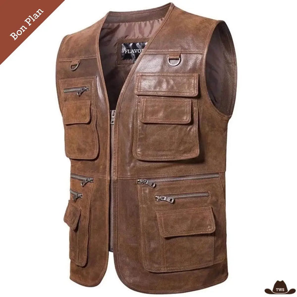 Veste Cuir Western Sans Manches Homme - XXL - Bon Plan