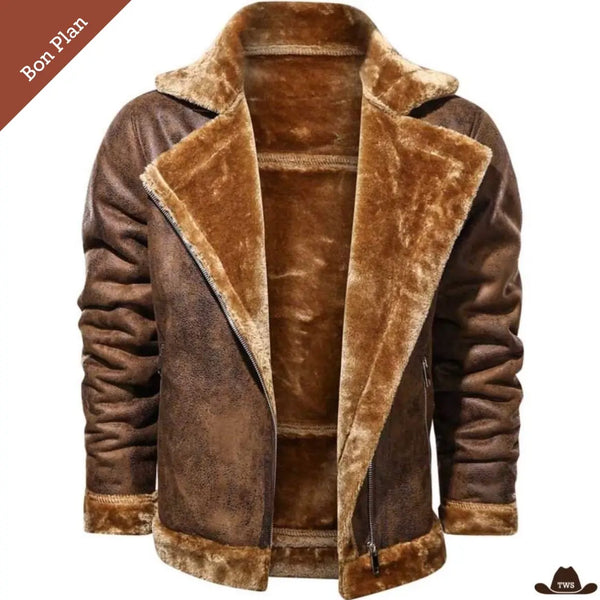 Veste Homme Style Western Col Fourrure - M - Bon Plan
