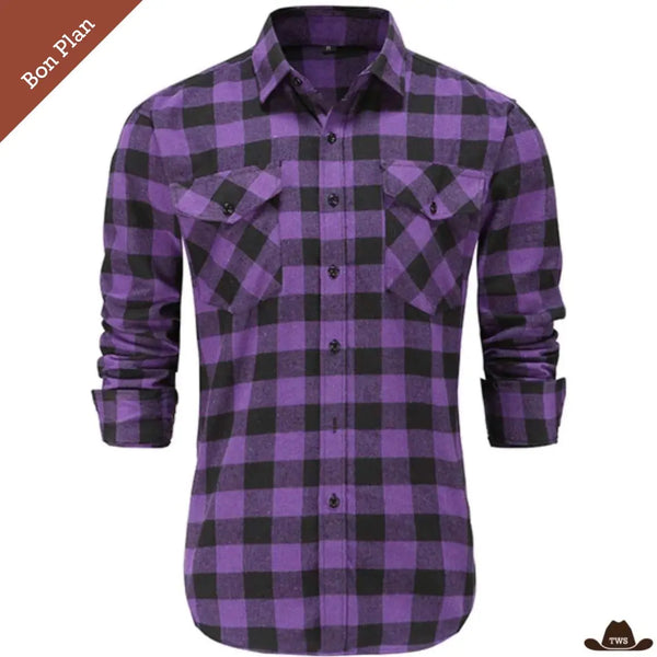 Chemise à Carreaux Violets Cowboy - S - Bon Plan