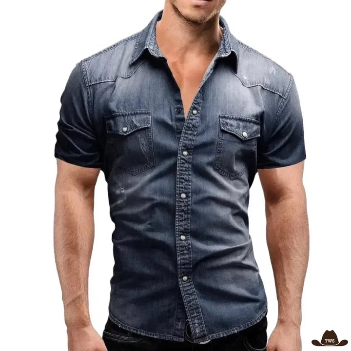 Chemise Western Jean Manches Courtes Bleue