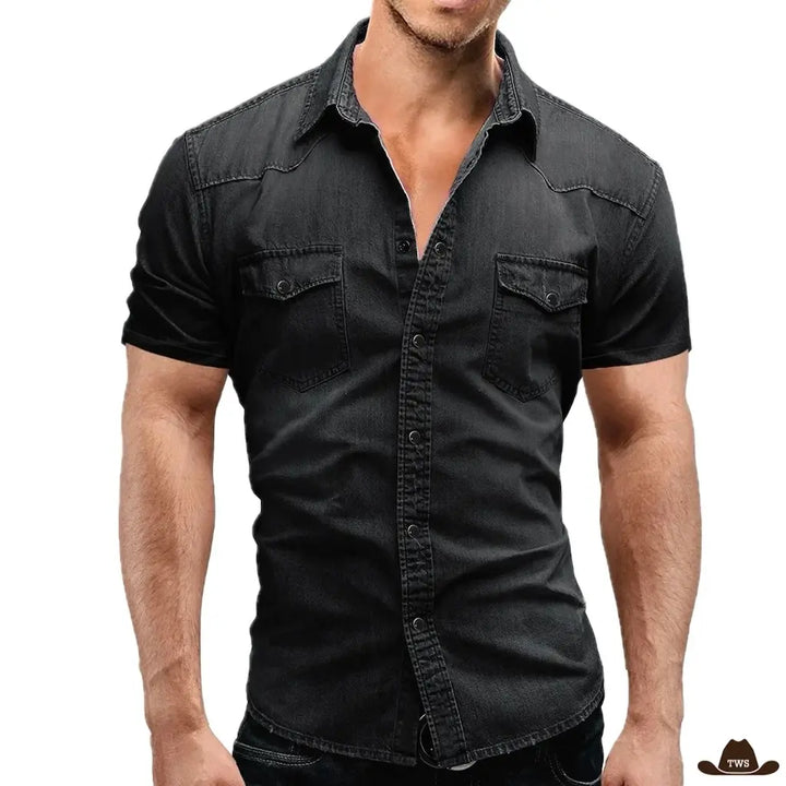 Chemise Western Jean Manches Courtes Noire
