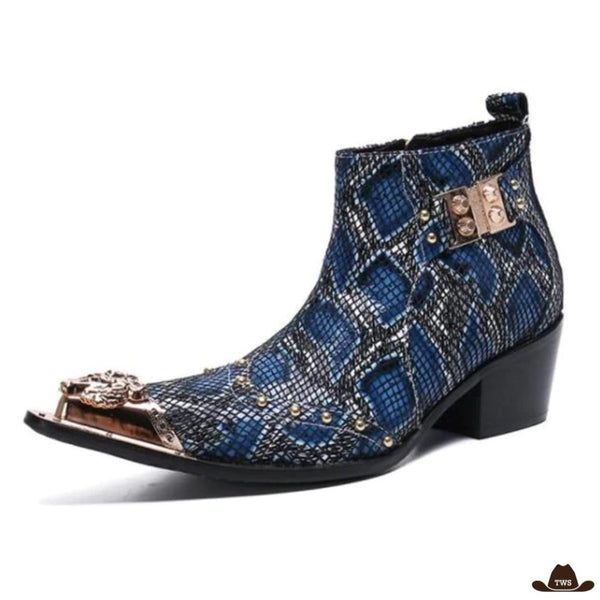 Bottines en Cuir - Pour Hommes - Bleu Bleu - Chaussures Bottines en Cuir - Pour Hommes - Bleu Bleu - Chaussures