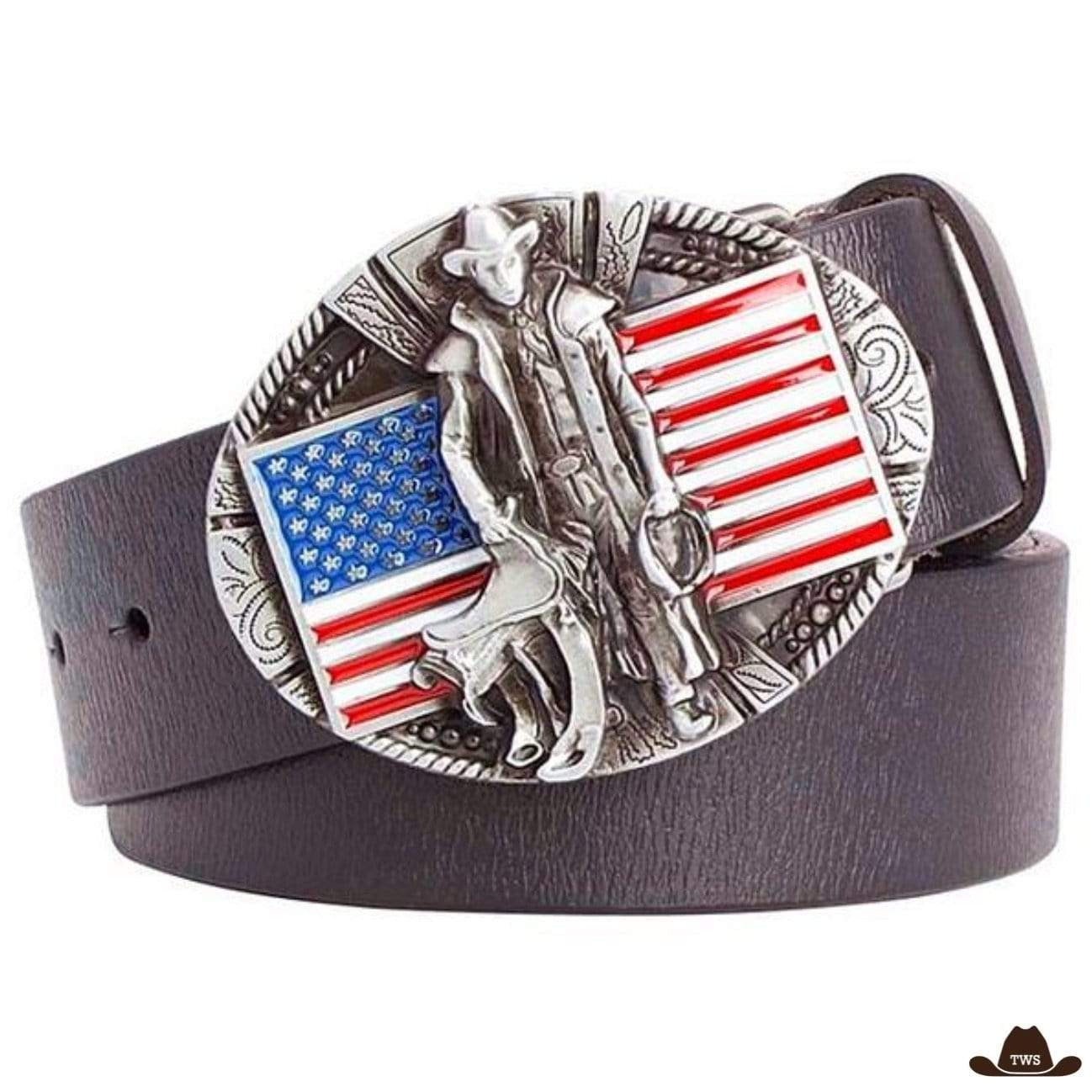 Ceinture Western Vintage En Cuir Noir Années 50 - Longueur 110cm, Motif Pistolets Cowboy, Rare