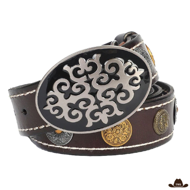 Ceinture Cuir Western Concho Marron