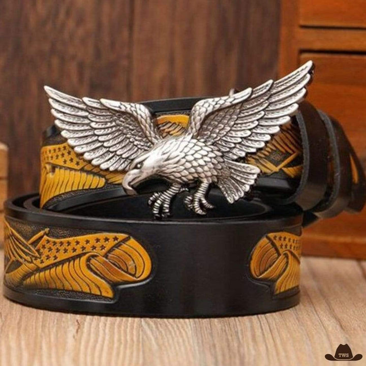 Ceinture façon cowboy - marron/orange - boucle argentée
