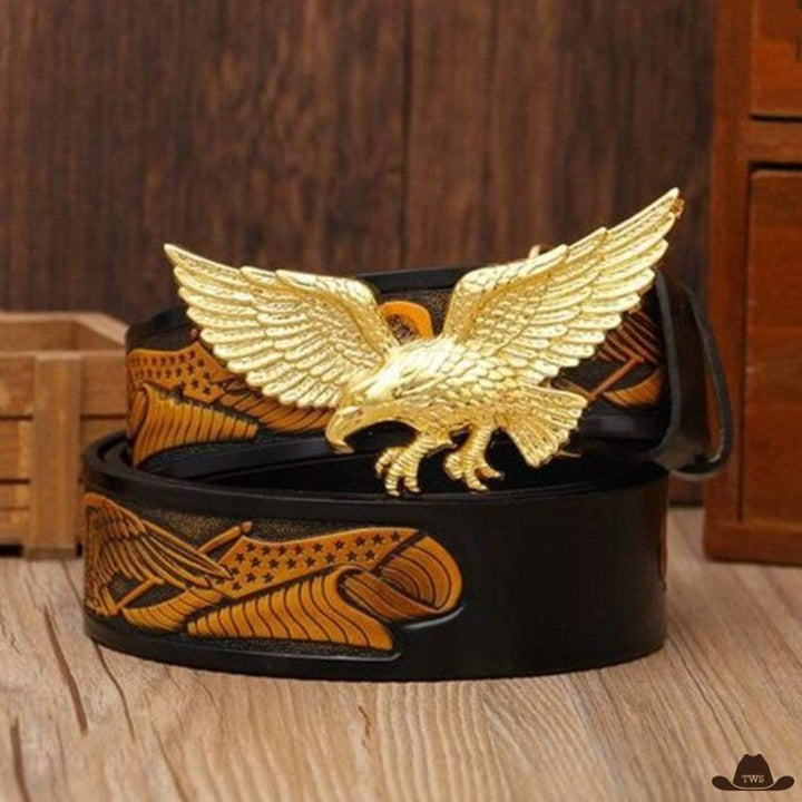 Ceinture façon cowboy - marron/orange - boucle dorée