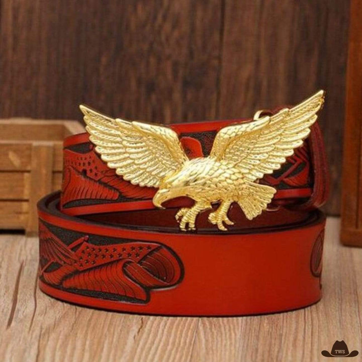 Ceinture façon cowboy - rouge - boucle dorée