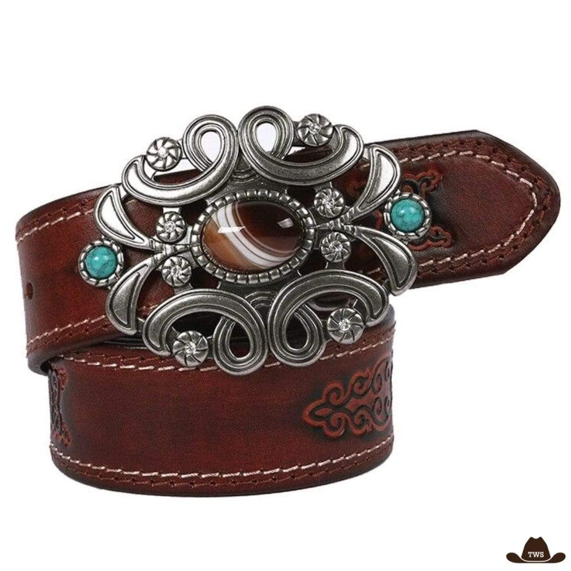 Ceinture western marron en cuir de vachette pour homme Ceinture western marron en cuir de vachette pour homme