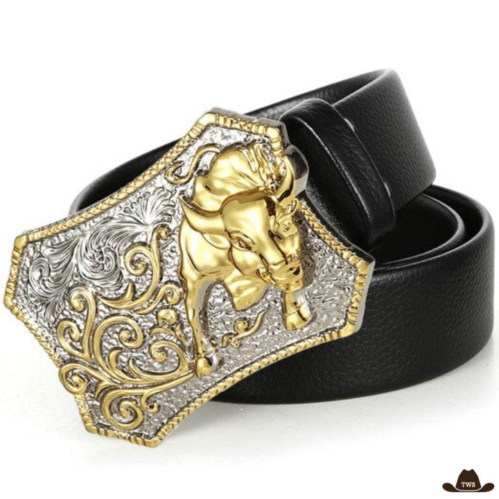 Ceinture Homme Cuir Noir Boucle Fantaisie Western