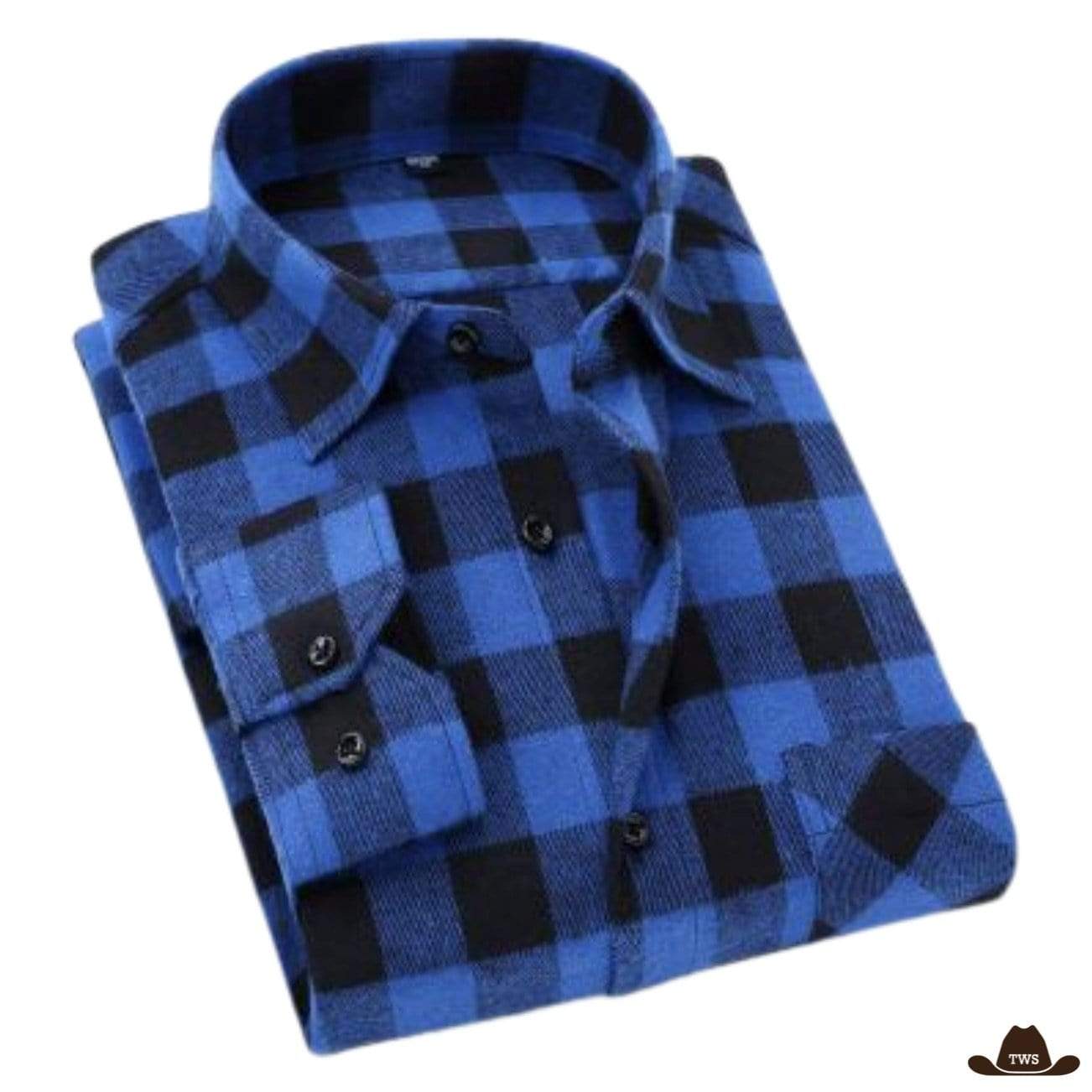 Chemise à manches longues boutonnée à carreaux bleu et Chemise à manches longues boutonnée à carreaux bleu et