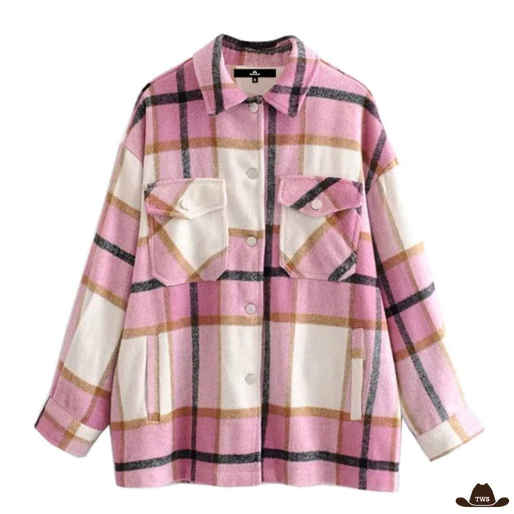 Chemise Western Femme Carreaux Grande Taille Rose
