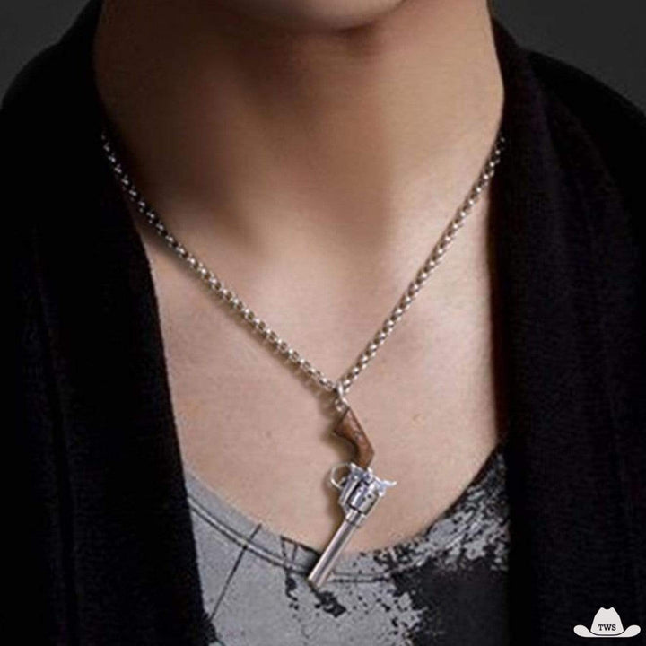 Collier western Revolver - Argent Massif 925 - homme