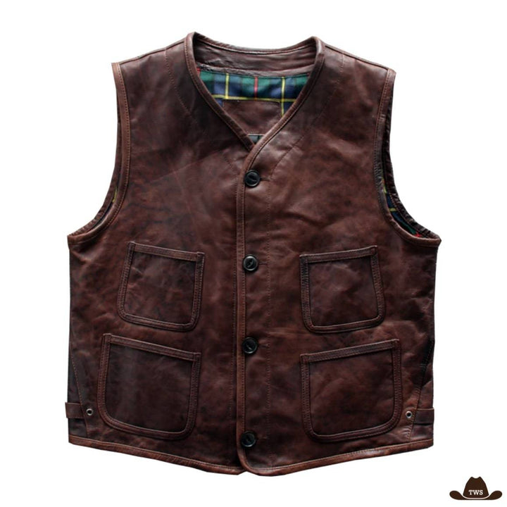 Gilet Sans Manches en Cuir Pour Homme Style Western The Western Shop