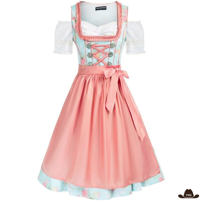 Robe Vintage Western Femme en coton polyester, motifs floraux et col en V rose